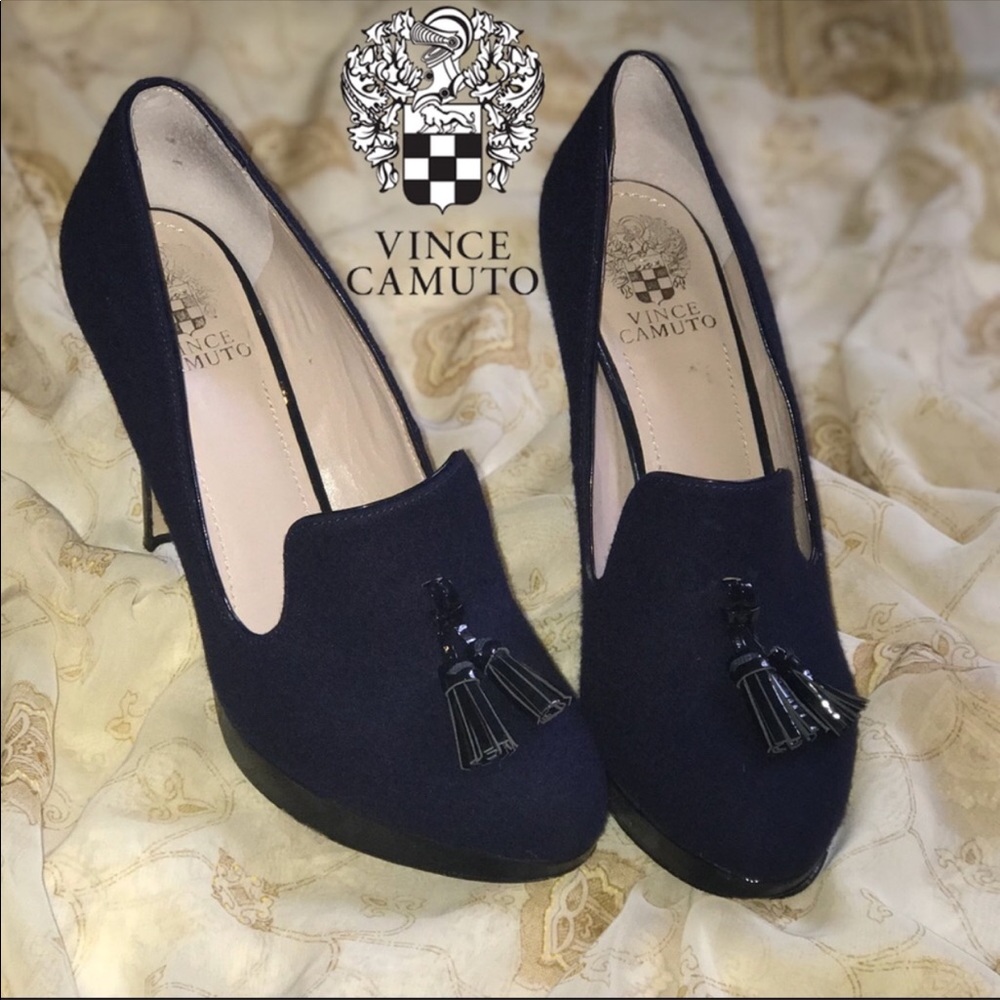 Vince Camuto Navy Wool/Patent Leather Heels SZ 9